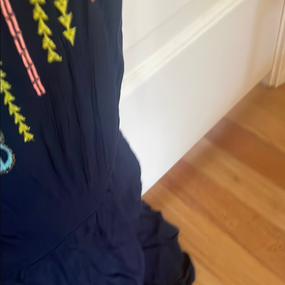 Lilly Pulitzer Navy Romper with Colorful Embroidery